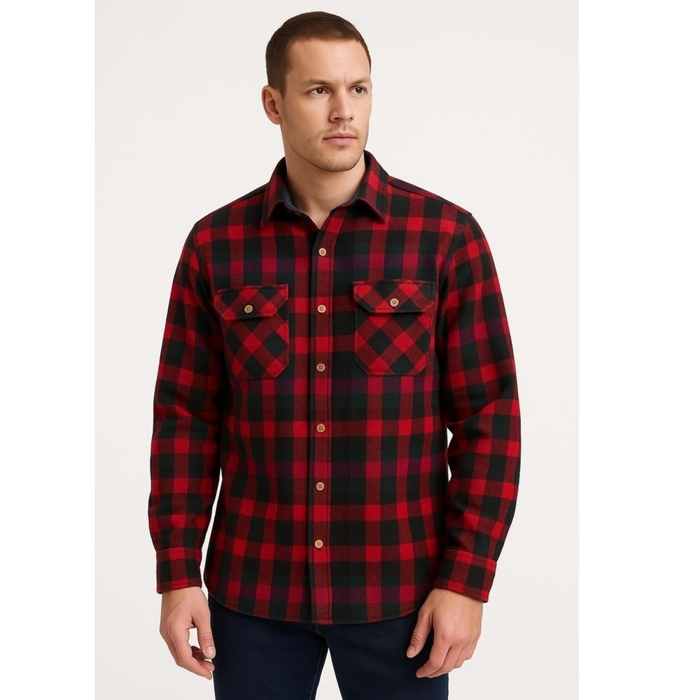 Woodland Shirt Mens Medium 15-15½ Plaid Chest Pockets Button Down Long Sleeve‎